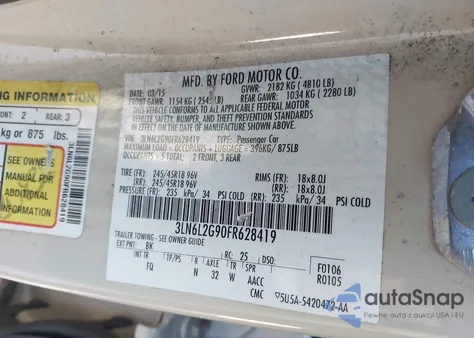 2015 Lincoln Mkz из США, поврежденный, VIN 3LN6L2G90FR628419